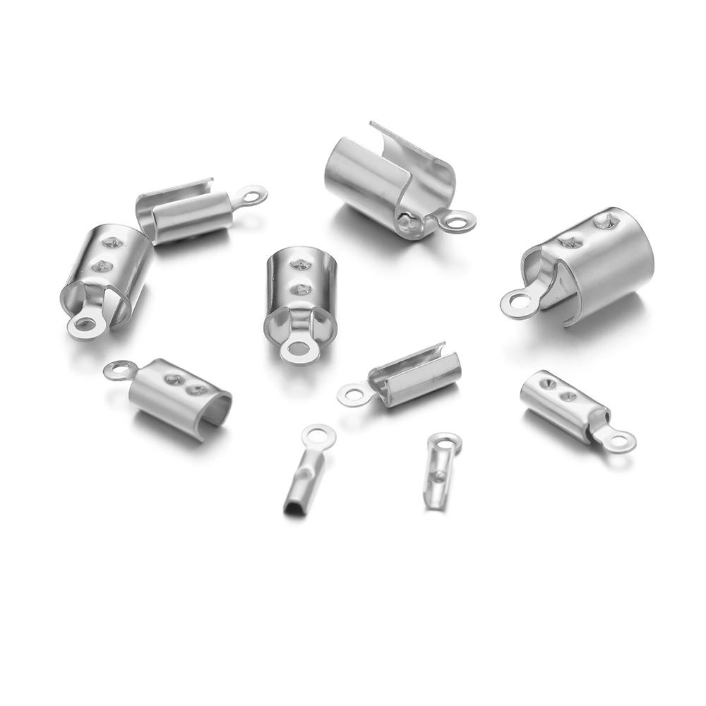 50pcs Stainless Steel 18k Gold Plated Crimp End Beads Caps for Diy Jewelry Making Findings Bracelet Necklace Chains Accessoreis