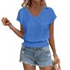 Women's Fashion V-neck Solid Color Hollow Short Sleeve Top T-shirt Summer