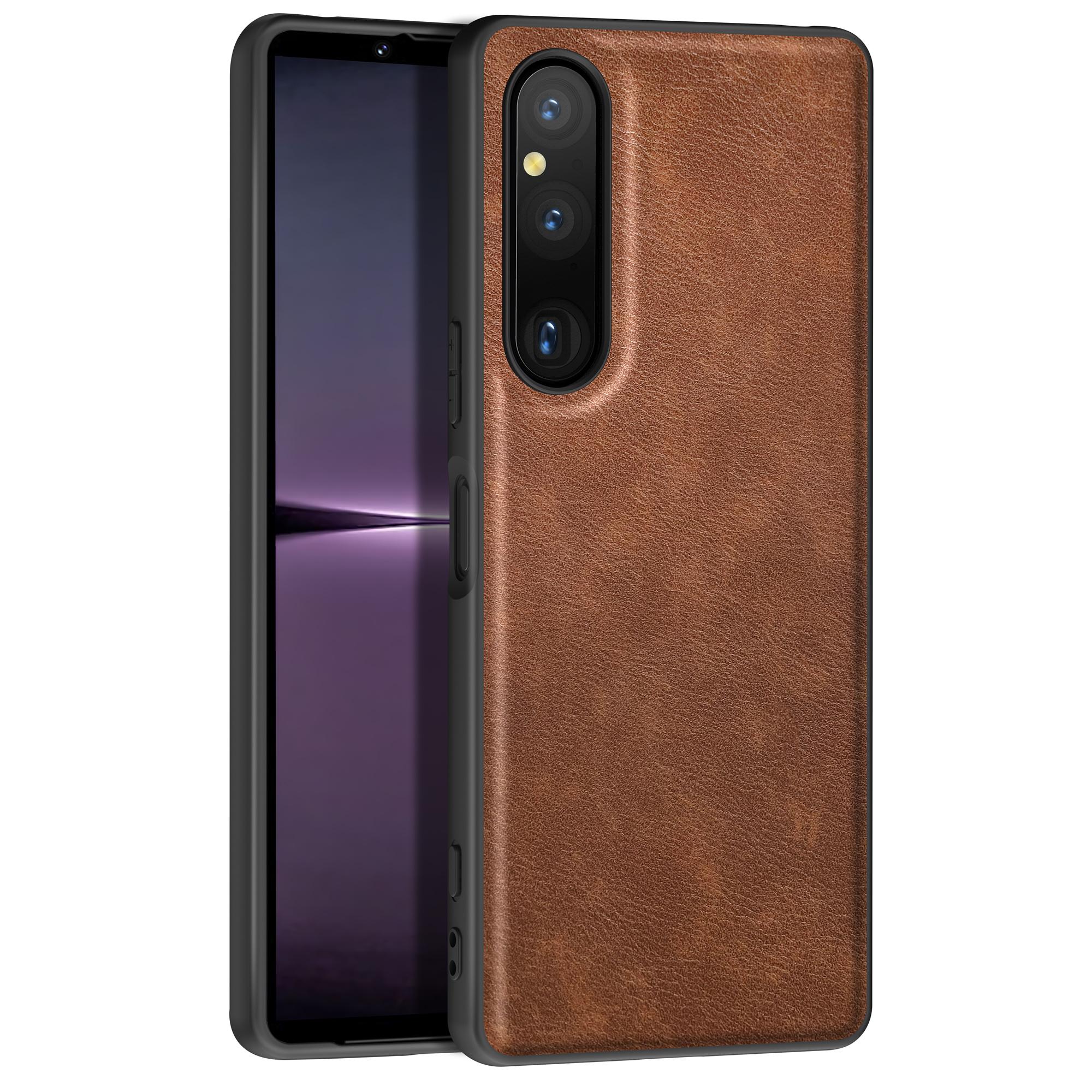 

For Sony Xperia 1 V PU Leather+TPU+PC Phone Shell Retro Phone Case Drop Protection Phone Cover Brown