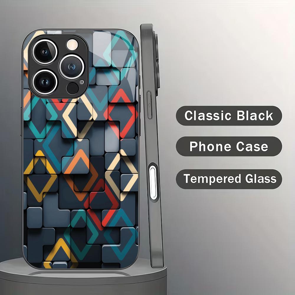 

Creative geometric pattern glass mobile phone case suitable for iPhone 17/16/15/14/13/12/11 Pro Max all-inclusive anti-fall iPhone 17ProMax