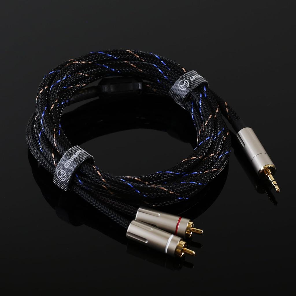 2RCA Audio Stereo Conversion Cable for Connection Kawaki High-Durability 3.5mm - Cable, 1m, Gold-Plated Connectors, Hi-Fi Amplifier/Speaker/PC
