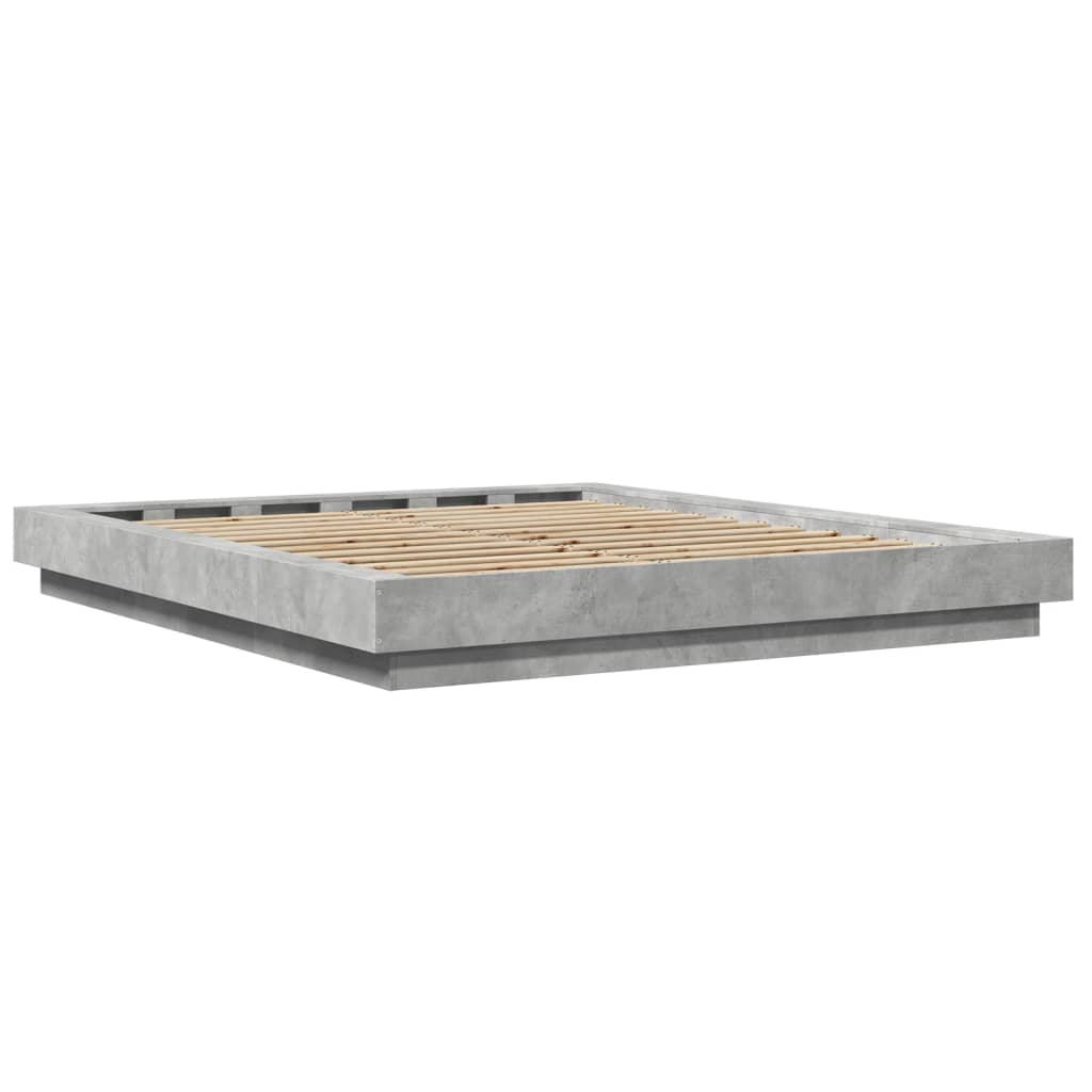 LED Bed Frame in Concrete Grey 150 x 200 cm Engineered Wood