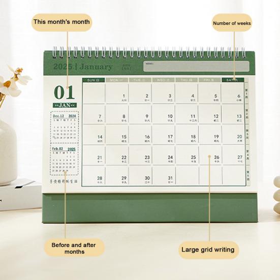 2025 Desk Calendar Monthly Planner Coil Binding Calendar Standing Flip Calendar Note Pads for Home Office Classroom