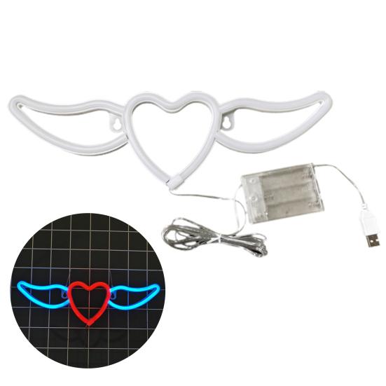Flying Heart Neon Light Wings Design Kreativ form USB/batteridrevet neonskilt LED-lampe Festdekorasjon