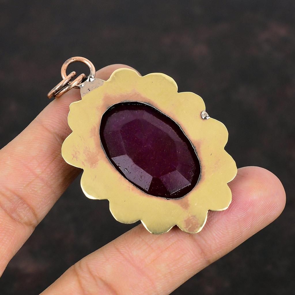 Faceted Kashmir Ruby Pendant Copper Pendant Original Gemstone Pendant Handmade Jewelry Dainty Pendant Beautiful Copper Jewelry Gifts For Him
