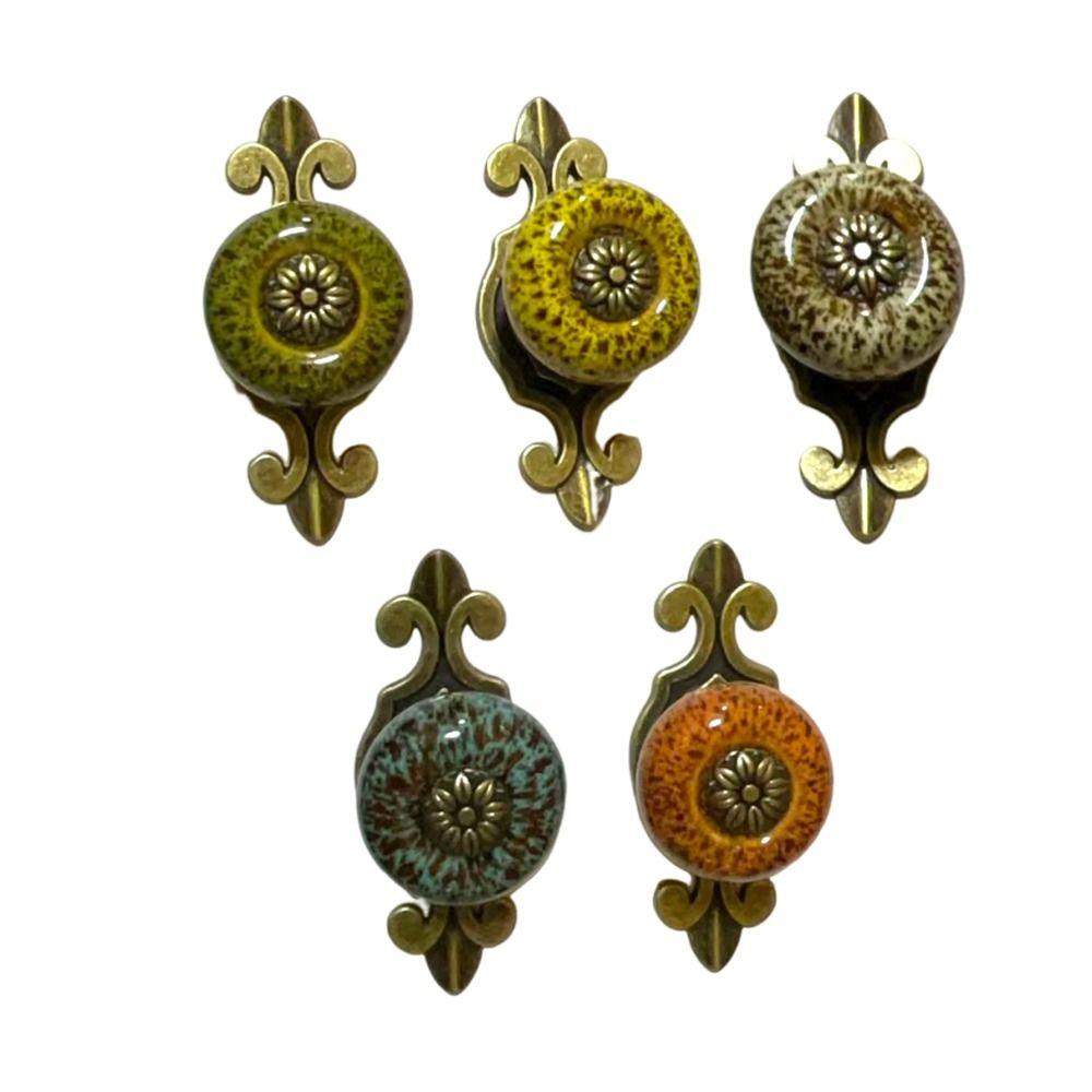 Ceramic Door Knob Ethnic Style Drawer Knobs Vintage Flower Pull Handle Wardrobe
