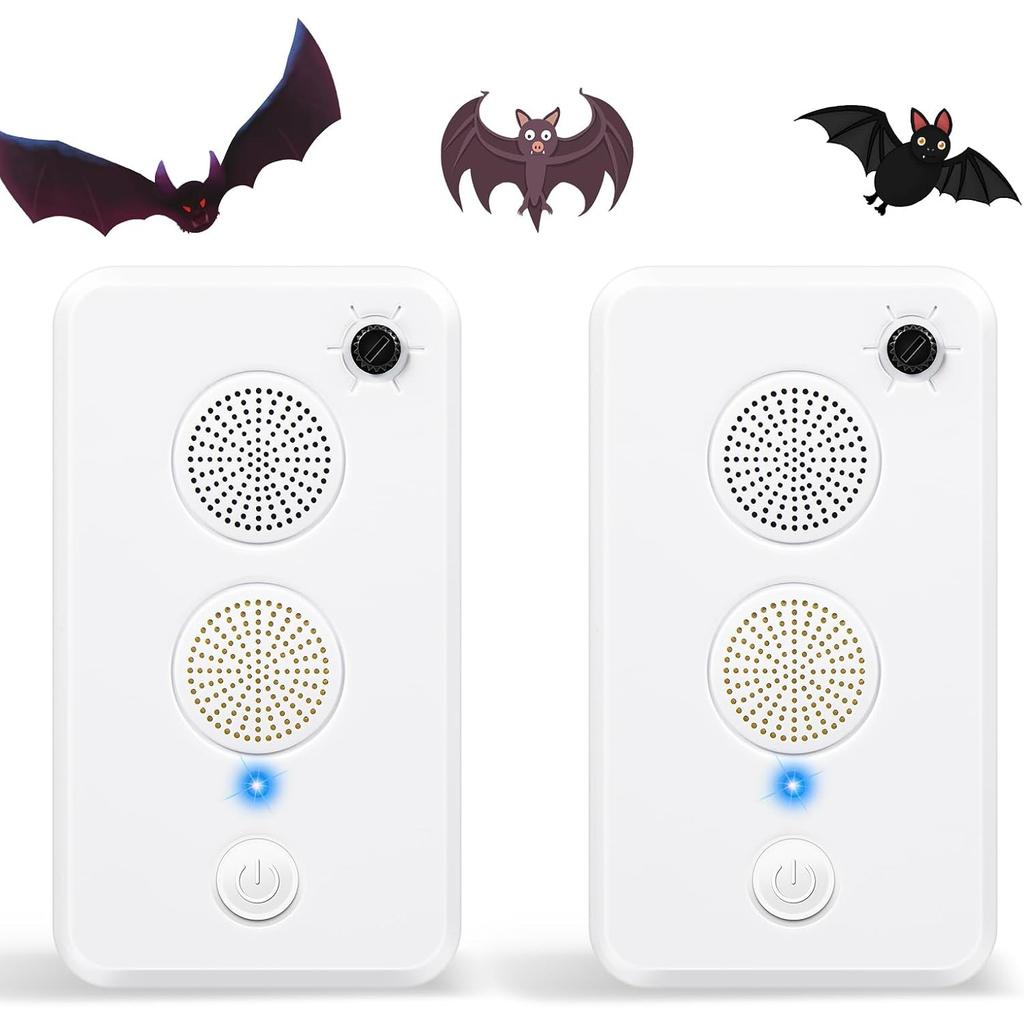 2Pack Upgraded Ultrasonic Bat Repellent for Attic Eaves, Battery Operated Bat Deterrent Device Indoor Outdoor Use