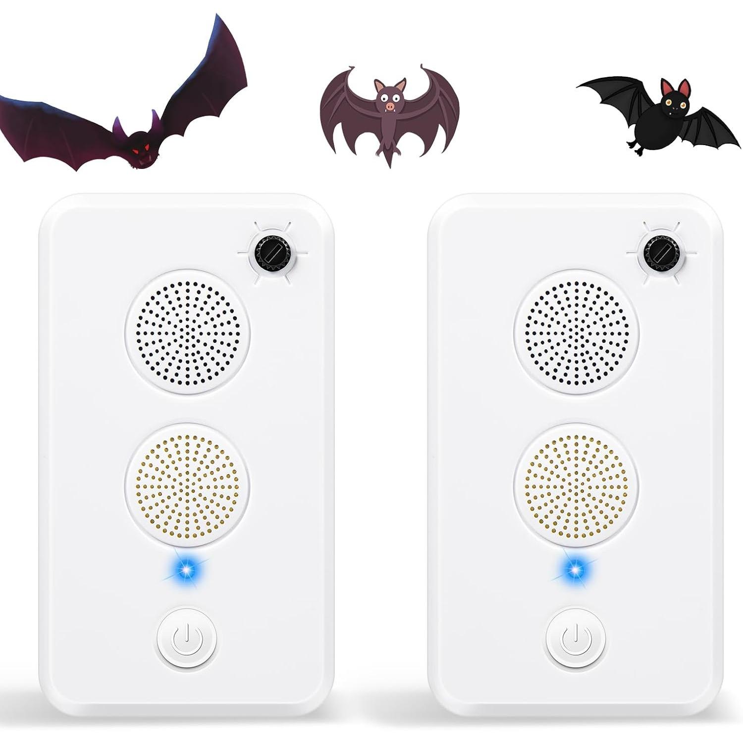 2Pack Upgraded Ultrasonic Bat Repellent for Attic Eaves, Battery Operated Bat Deterrent Device Indoor Outdoor Use