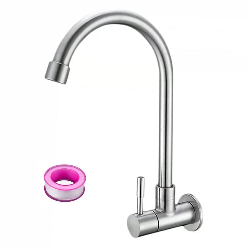 

Cooltens Stainless Single Side Wall-Mounted Faucet, Steel, Lever, Wall-Mounted Tap, Faucet, Kitchen, Bathroom, Handwashing, Corrosion-Resistant