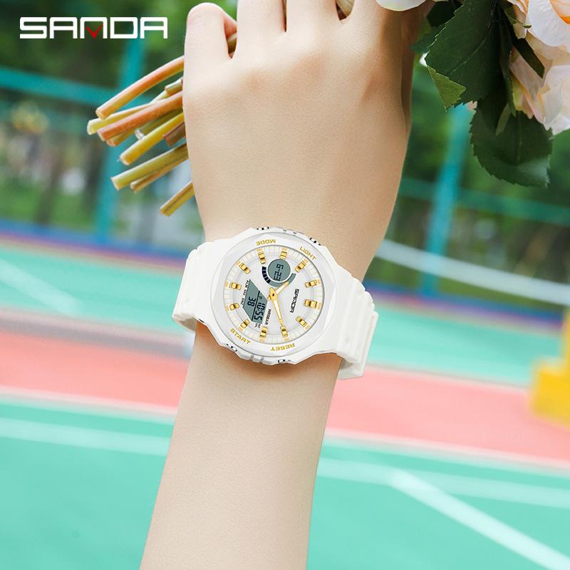 Sandafeng Student Simple Dual Display Synchronous Movement Electronic Watch Waterproof Multi-Function