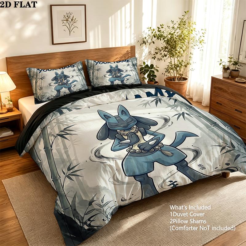 Custom Name,Lucario Pattern Bedding Home Decoration Birthday Gift ( 1 duvet cover + 2 pillowcase, without core),fan merchandise.