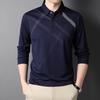Spring New Long-sleeved T-shirt for Men with Mulberry Silk Stripes Casual Lapel Polo Shirt