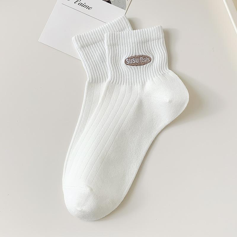 Damen Frühling und Sommer Bestickte Dünne und Vielseitige Reine Baumwolle Kurze Socken