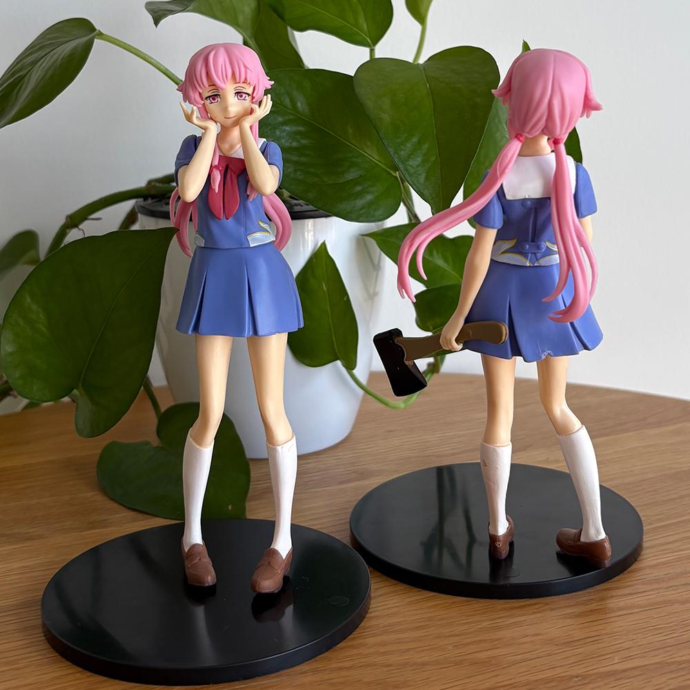 2 Stil Mirai Nikki Anime Figur Gasai Yuno 17cm Rosa Haare Schuluniform Hübsches Mädchen PVC Modell Niedliches Peripheriegeschenk Spielzeugpuppe