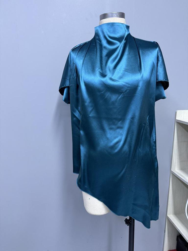 Autumn Faux Silk Asymmetrical Hem Women's Shirt 2025