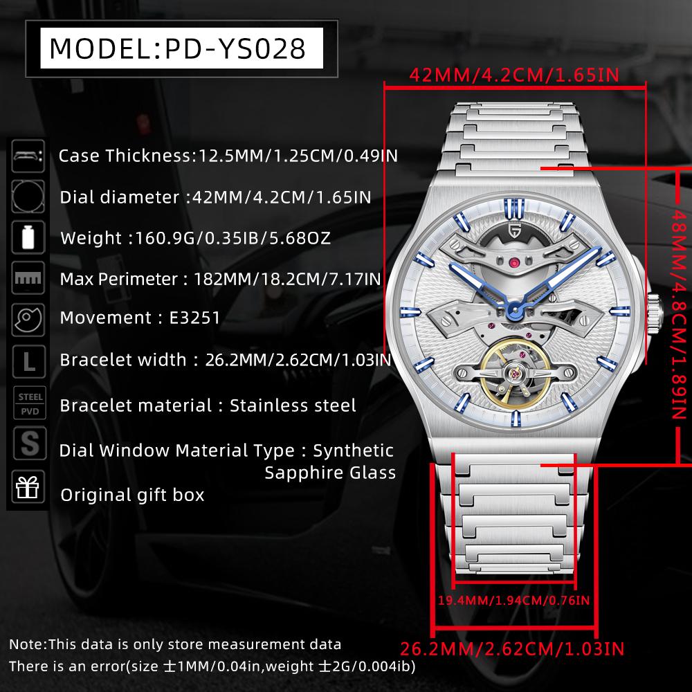 New Pagani Design 42mm Automatic Mechanical Watch Luxury Sapphire Glass Skeleton 100m Waterproof Stainless Steel Men's Watch