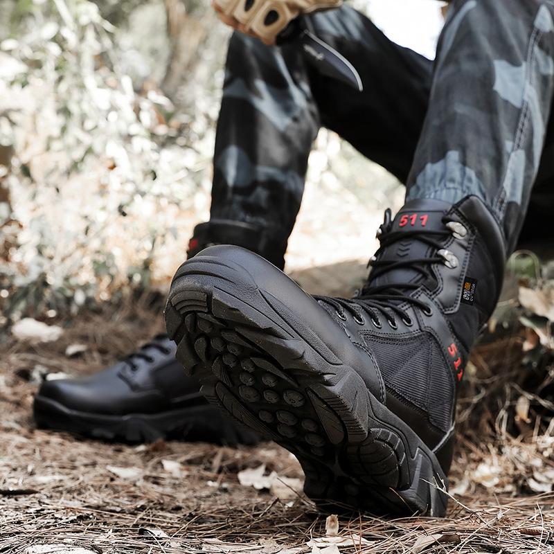 Fashion Men Tactical Boots Fashion High-Top Training Boots Outdoor Non-Slip Men Hiking Boots Desert Ankle Boot Lace-up Work Safety Shoes