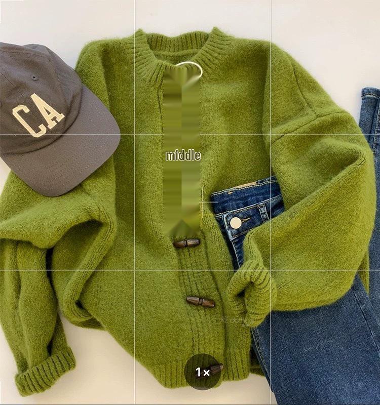 Round Neck Toggle Closure Casual Women's Knit Cardigan Sweater for Autumn/Winter