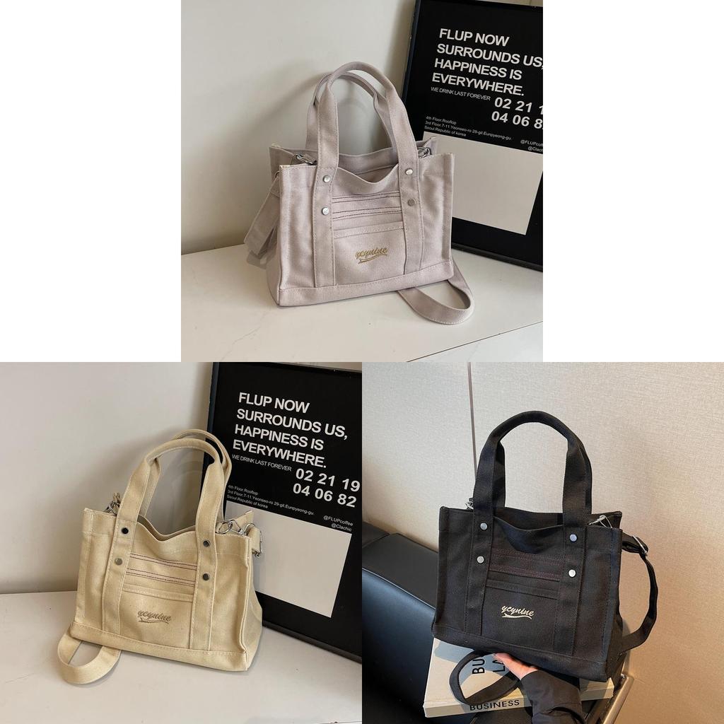 Canvas Small Tote Bag For Women With Zipper Closure And Pouch For Daily Use