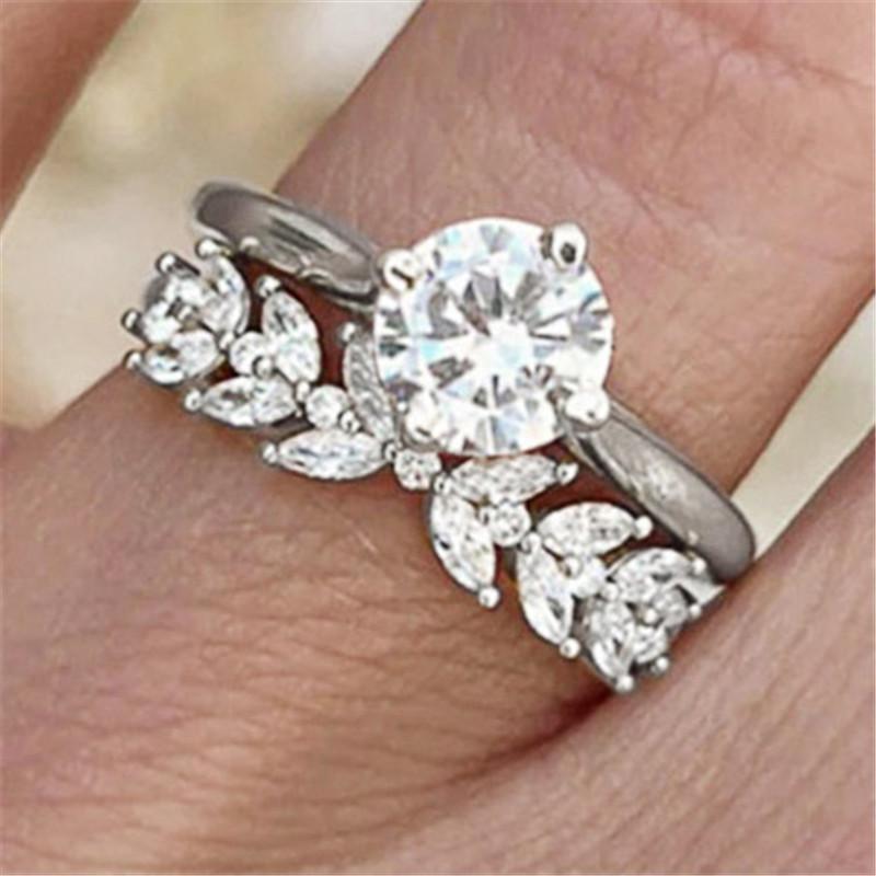 2Pcs/Set Graceful Wedding Rings for Women 925 Sterling Silver Finger Accessories Shiny Zirconia Engagement Jewelry Gifts