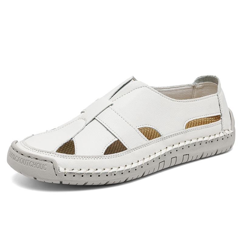 Fashion Casual Leather Men's Sandals Lightweight Summer Shoes Non-Slip Dual-Purpose Shoes Outdoor Beach Flats Hollow Out Male Sandaly