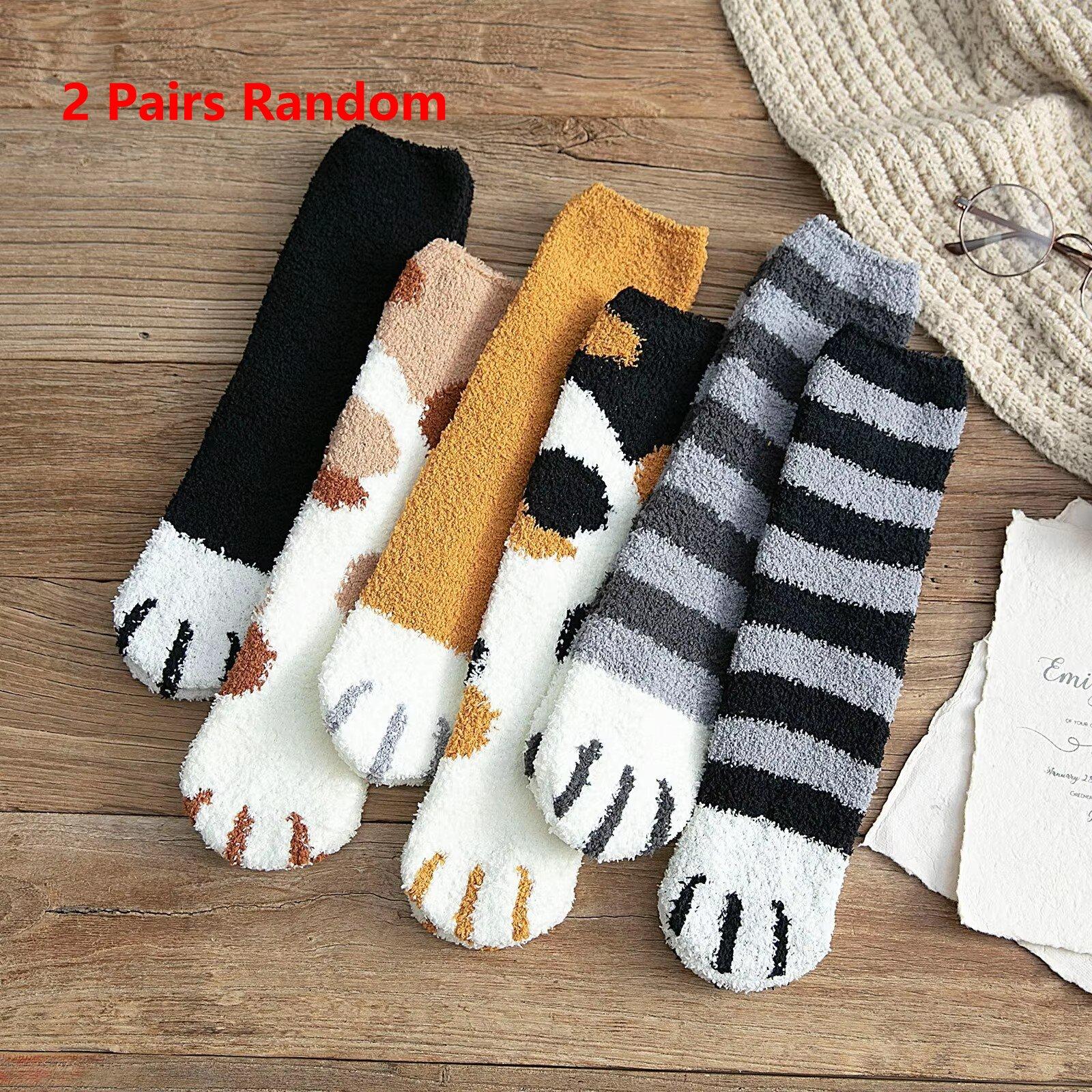 

6 pairs Woman socks Cartoon Cute 3D Dog Cat Paw Pattern Winter Female Fleece Warm snowfield Home Floor Sleeping Thick One Size