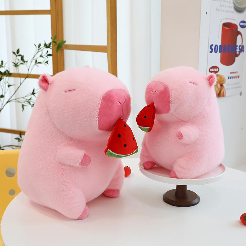 Eat Watermelon Strawberry Capybara Pink Kapibara Plush Toy Doll Girl Doll Throw Pillow For Children