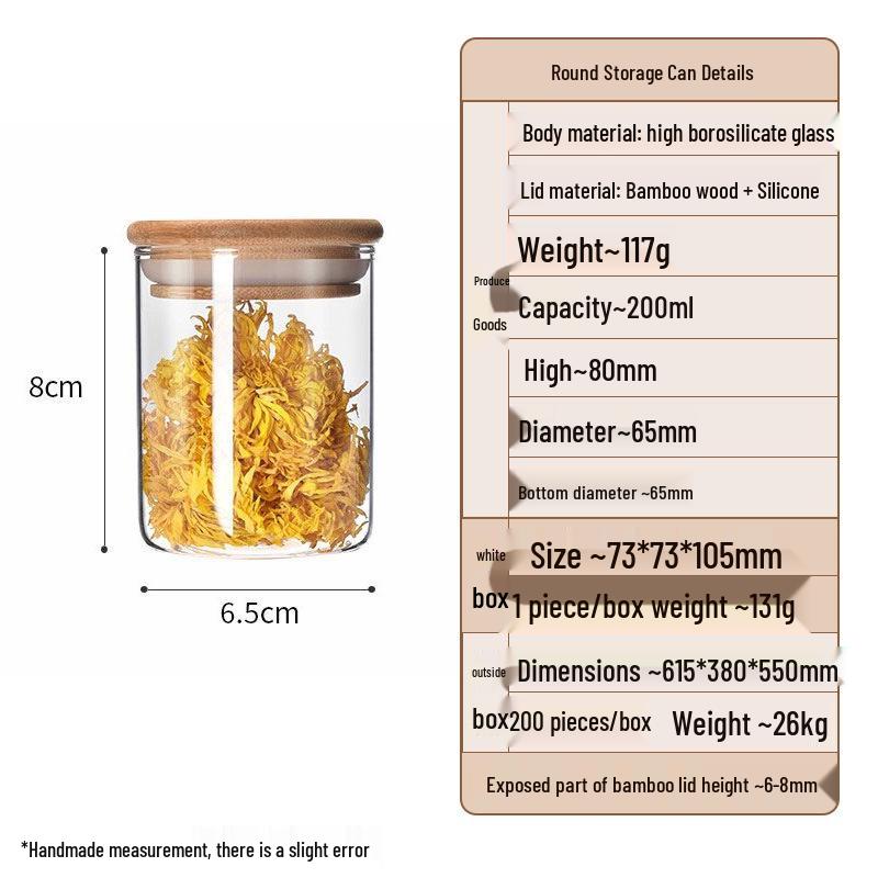 Glass Storage Jar with Bamboo Lid for Beads, Bracelets, Grains - High Borosilicate Sealable Display