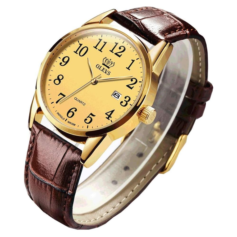Men s Business Watch Arabic Numerals Leather Band Waterproof Calendar Display