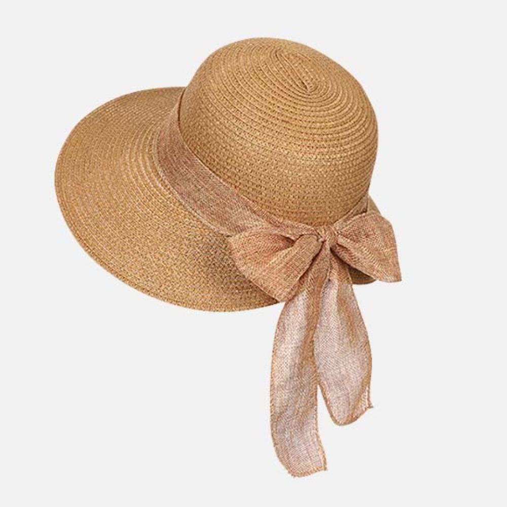 Breathable Big Brimmed Woven Cap Portable Bow Fisherman Cap Foldable Bucket Hat  Spring
