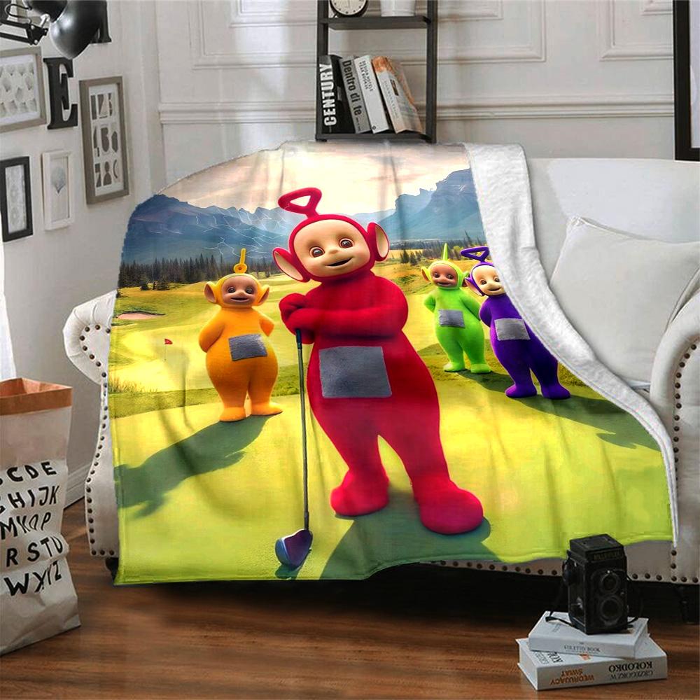 Teletubbies Cartoon Character Golf Scene Print Flannel Blanket Soft Warm Throw Blanket for Sofa Bed Living Room