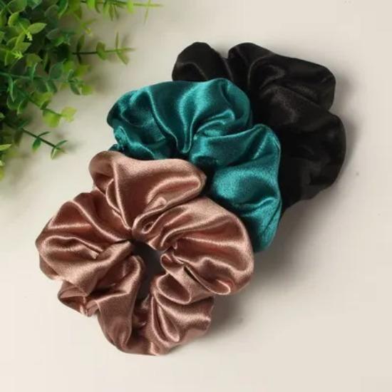 3 Pack Scrunchies for Women Hair Ties Bands Satin Hair Scrunchies for Girls Thick Curly Hair Ponytail Holders Cute Pony Tails
