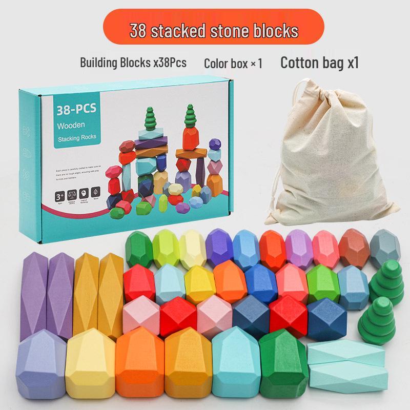 Kids' Nordic-Style Colorful Wooden Stacking Stones: Educational and Interactive Parent-Child Indoor Toy