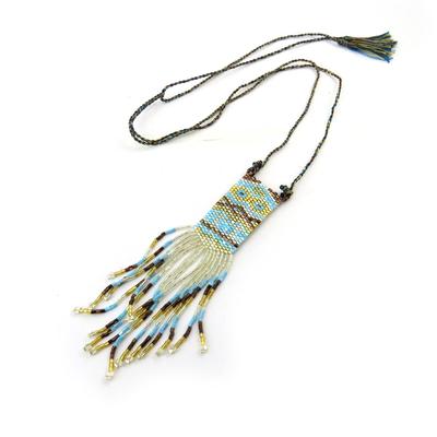[N4618] - Designer Long Necklace 'Altai' Turquoise Brown Gold