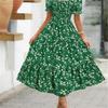 Women's Square Collar Waist Printed Dress S-XXXL