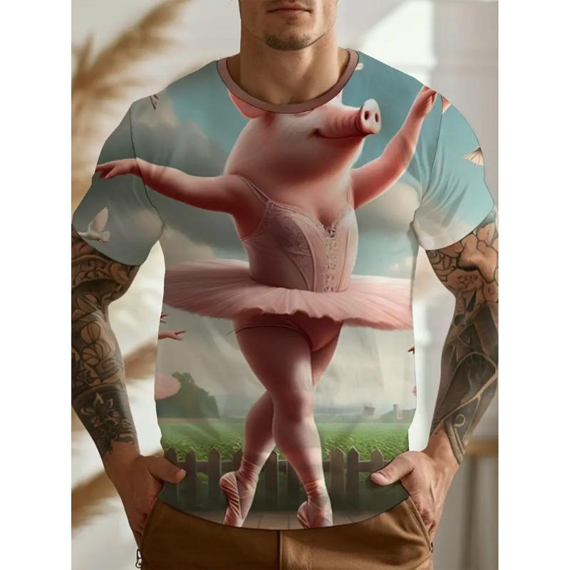 

Мужская футболка больших размеров с 3D-принтом в виде свиньи, с круглым вырезом и короткими рукавами, летняя модная повседневная удобная универсальная футболка 6XL