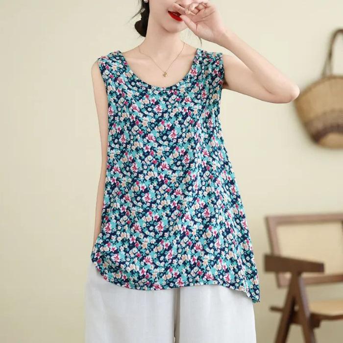 New Summer Large-size Women's Vest Ice Silk Wrinkled Loose Belly Covering Bottom Shirt Mother Wear Middle-aged and Elderly Round Neck Top