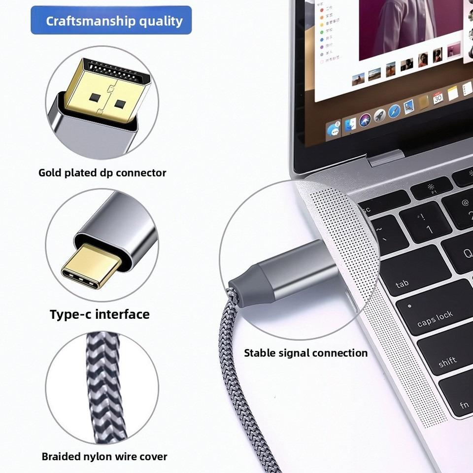 1.8M USB C To DisplayPort 1.4 Cable 32.4Gbps 8K@60Hz 4K@144Hz Type C To DP1.4 Adapter Thunderbolt 4/3 Compatible for MacBook