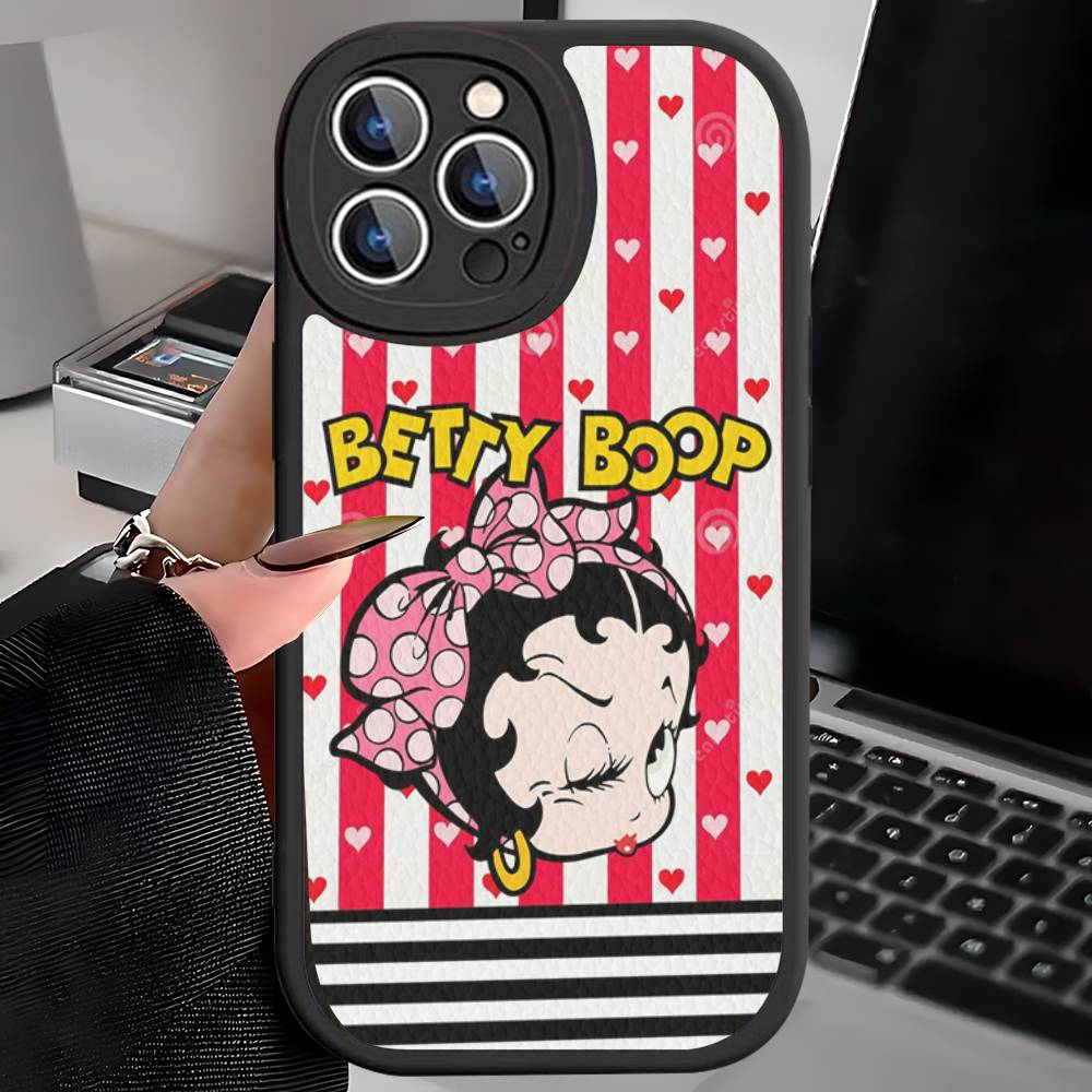 

B-Betty-Cute-B-Boop Anime Leather Phone Case For iPhone 16 15 14 13 12 11 Pro Max Plus Shockproof Cover iPhone 15 pro