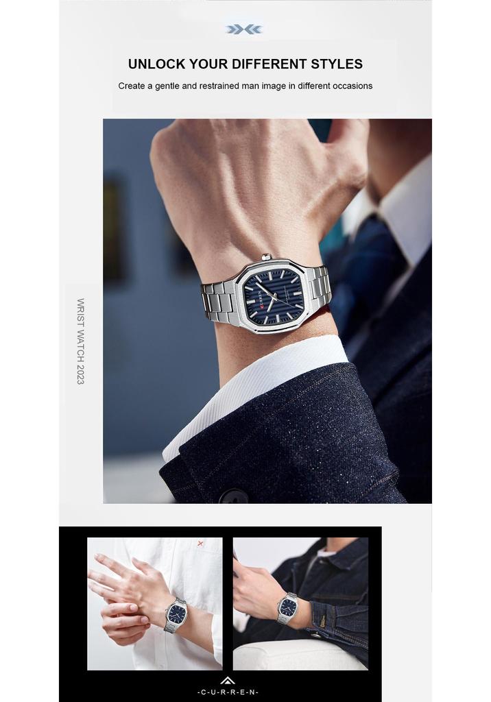 Curren Men's Fashion Steel Band Quartz Business Watch - Model 8458