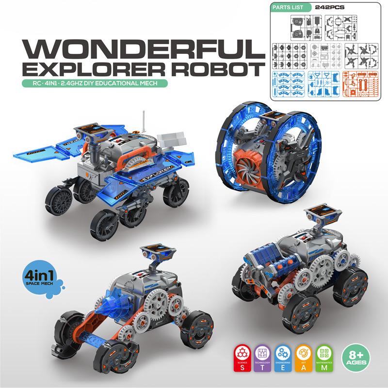 

4 In 1 Science and Education Assembly Stunt Car, Intelligent Programming Remote Control Electric Space Fleet Puzzle Building Block