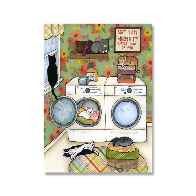 

Художественный постер, винтажный забавный женский постер с черными кошками, абстрактная живопись Anvas, скандинавский цвет, художественный принт, настенная картина для стирки без рамки 21*30cm