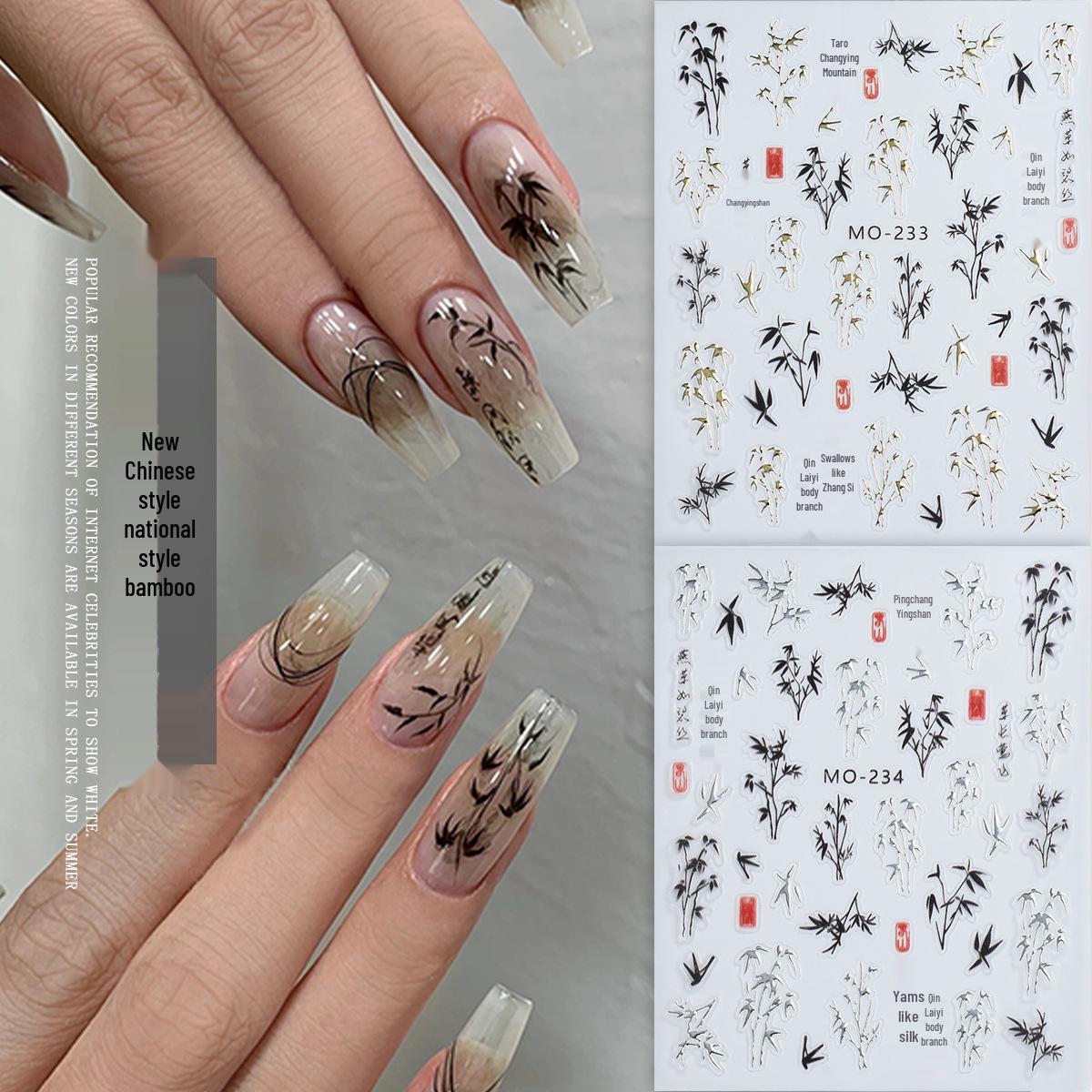 

Chinese Bamboo & Ancient Poetry Nail Stickers with Gold/Silver Ink