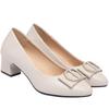 fashion 2024 Woman Elegant Square Toe Beige Shoes Heel Female Metal Accessories Shoes Comfortable Cute Shoes Simple Mid Heels Fashion