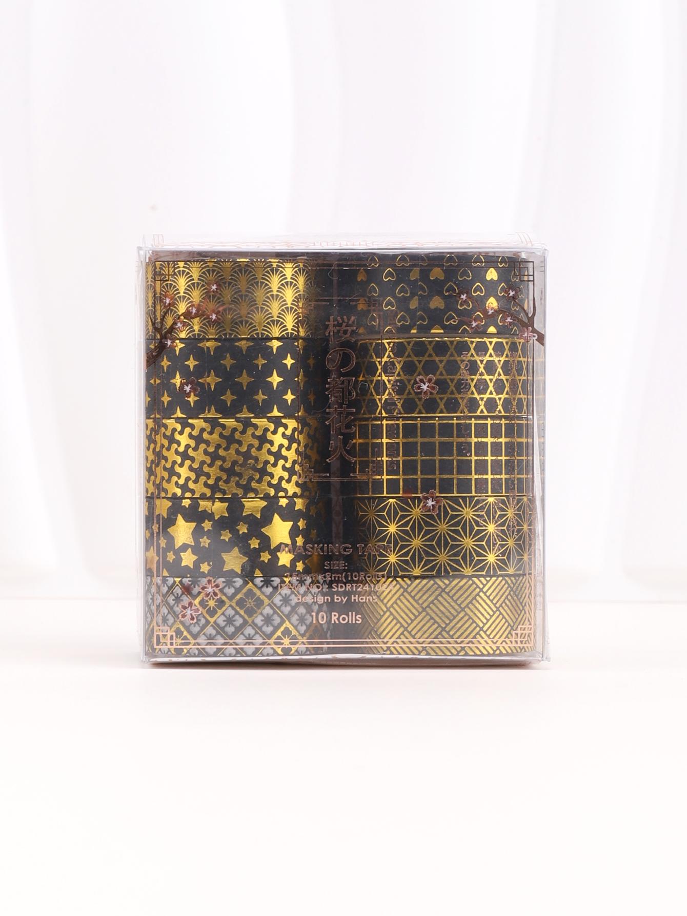 10rolls/Box, Gold/Silver Hot Stamping Washi Tape,  Adhesive Masking Tapes, School Supplies, Graduation Gifts Washi Tape