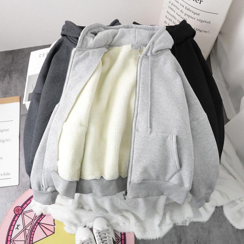 Cardigan Sweat-shirt à Capuche Zippé pour Femme - Doublé Polaire, Épais, Coupe Ample, Design Polyvalent pour Automne/Hiver 2023