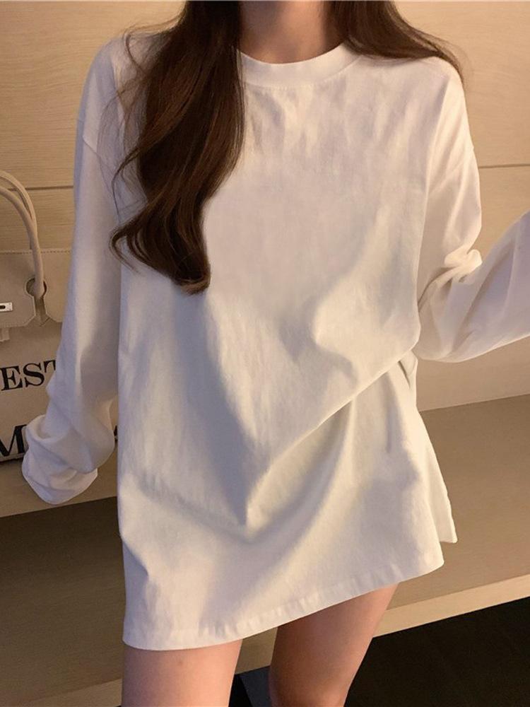

White T-shirt women s autumn new loose inner bottoming shirt long-sleeved student versatile top women s fashion 2XL