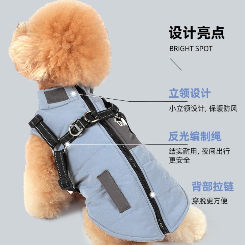 New Dog Clothes for Autumn and Winter Pet Windproof Stand-up Collar Dog Cotton Coat Reflective Thickened Warm Pet Clothing