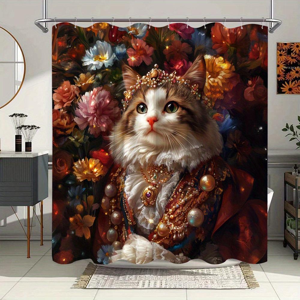 

Королевский Кот в Королевском Наряде Водонепроницаемая Шторка для Душа для Декора Современной Ванной Комнаты, Стильная и Долговечная, Идеально Подходит для Домашнего Использования W90XH180cm