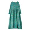 Spring Autumn Floral Print Round Neck Retro Loose Long Dress Long Sleeve Cotton Linen Dress Women's Clothing